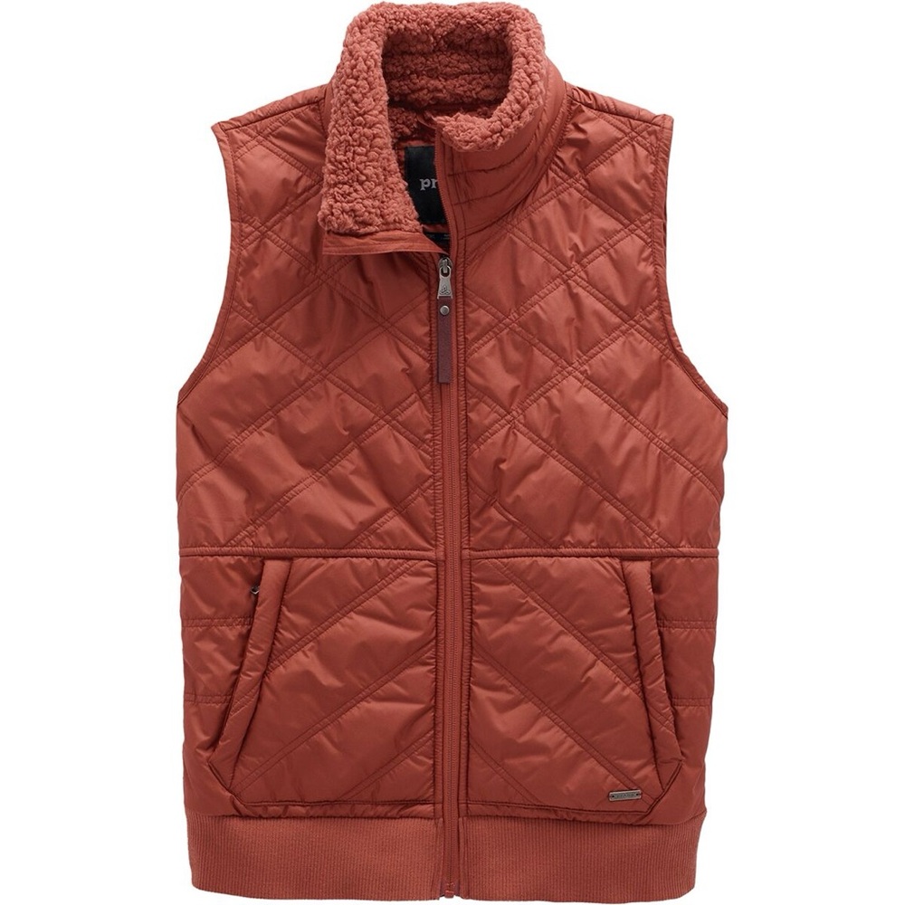 🔥 prAna Burnt Orange Quilted Sherpa Lined Vest Medium Cozy Fleece Lined Travel